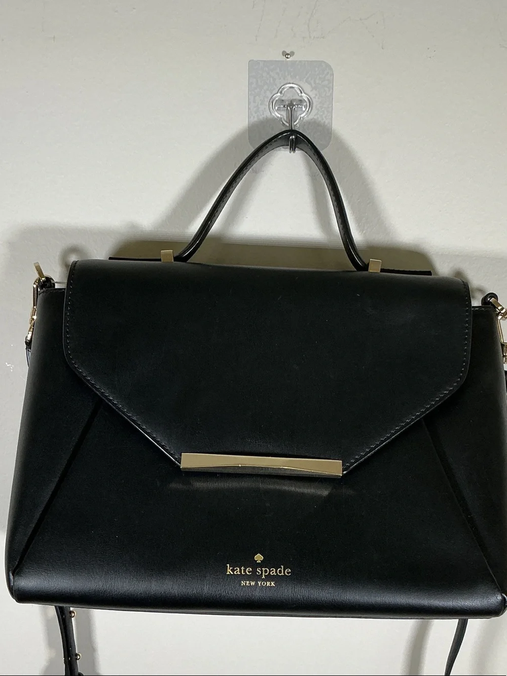 Kate Spade Black Leather Top Handle Crossbody Satchel Gold Hardware